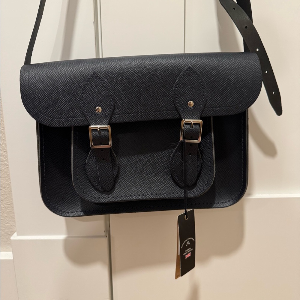 Classic 11in Navy Saffiano Leather Satchel